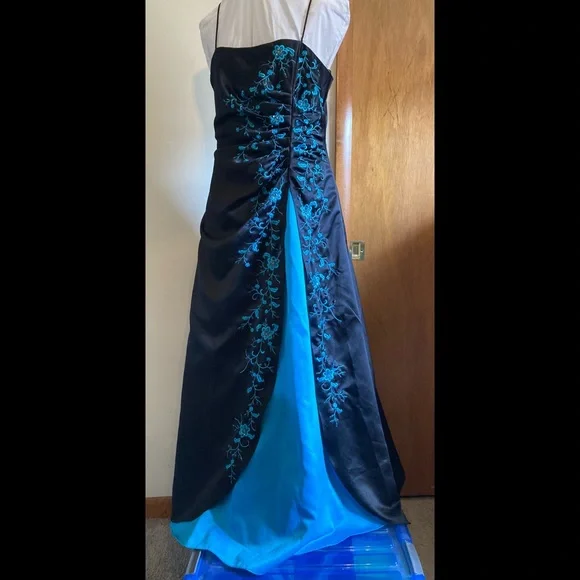 Beaded Embroidered Corset Formal Blue Black Tulle - Picture 2 of 16